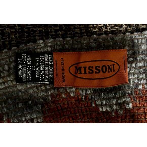 MISSONI (not For Target) Brown Chevron Wool Blend 60" Fringe Scarf Made In Italy - Picture 5 of 5